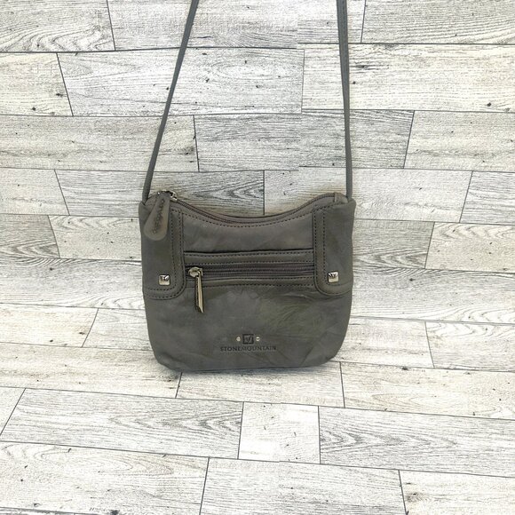 Stone Mountain Gray Genuine Leather Crossbody Shoulder Bag Purse - Picture 1 of 7